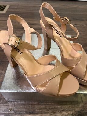Nude Tan Platform Heel Sandals with Ankle Strap